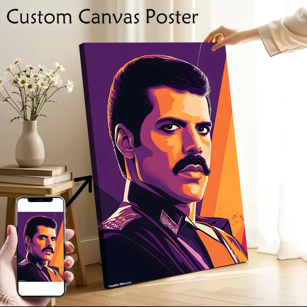 Freddie Mercury 1 Canvas Wall Art Poster Custom Photo Print Modern Painting for Fans Home Decor Room Decorating Interior Bedroom