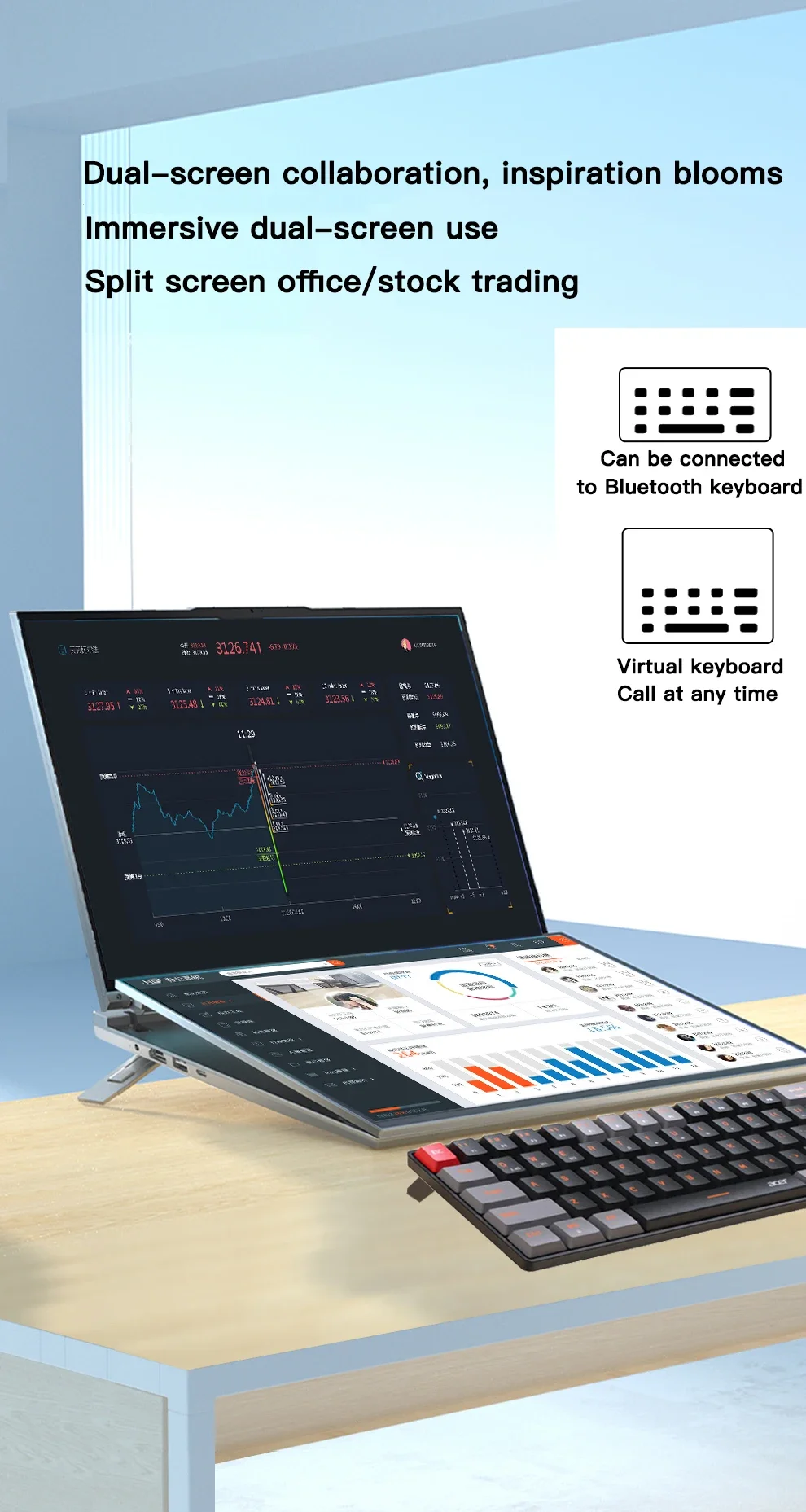 Aj 16 شاشة مزدوجة ، 16 بوصة ، دفتر ملاحظات ، Windows 11 ، DDR4 ، M.2 ، SSD ، WiFi ، BT ، بطارية 57.76 وات في الساعة