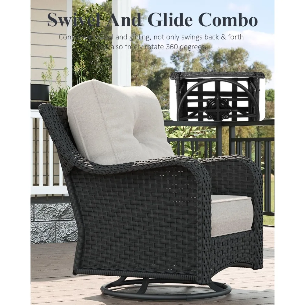 Set di mobili da esterno in rattan da 10 pezzi, incluso un set di mobili da giardino con schienale alto, una sedia a dondolo girevole e un tavolo da camino