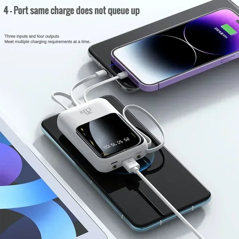 2024 NEW Digital Display Power Bank Comes With 4 Wires Large Capacity PowerBank Mobile Phone External Battery For Xiaomi iPhone