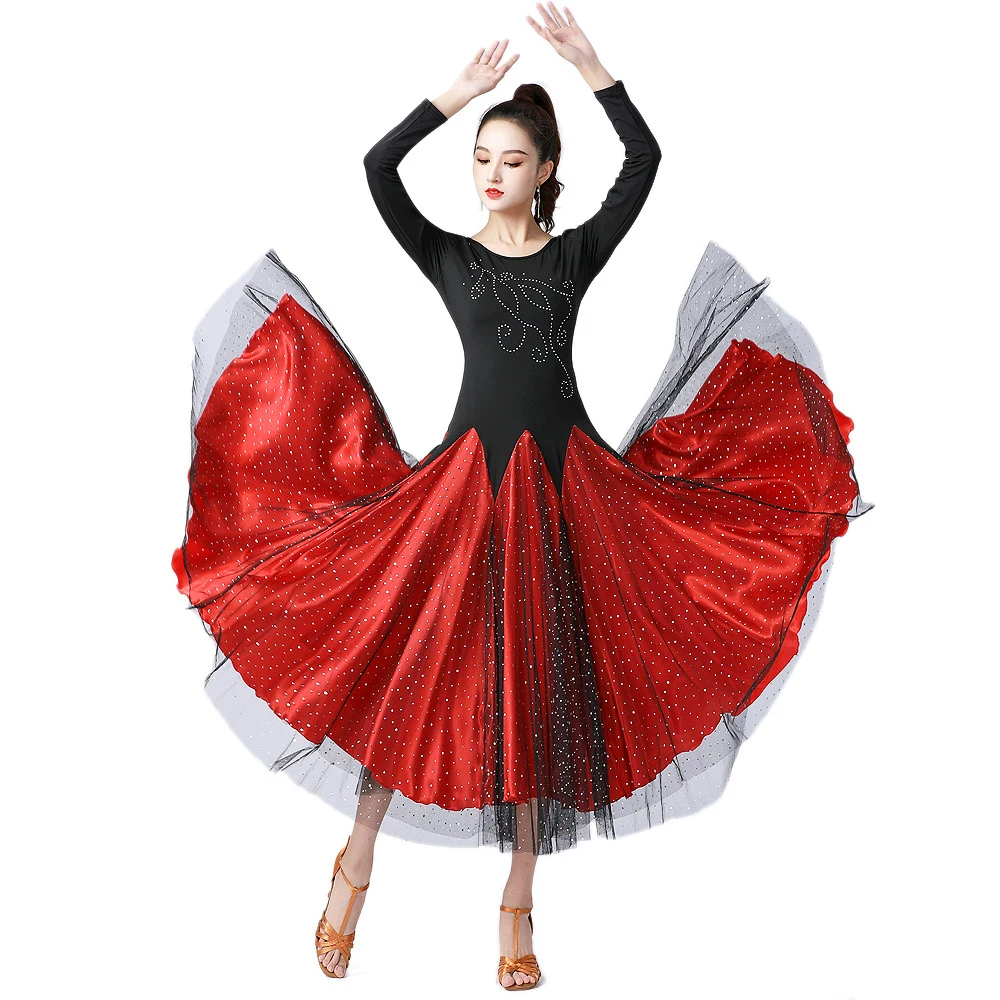 4 Color M-3XL 2024 New High Quality Waltz Dress Long Sleeve Ballroom Standard Competition Dance Wear usa