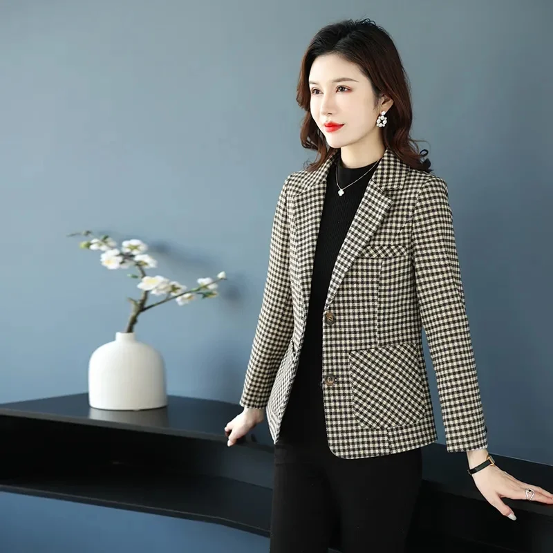 Fashion Coat Women\'s Blazer Spring And Autumn 2024 New Leisure Suit Mother\'s Coat Plaid Temperament Long Sleeve Suit Jacket