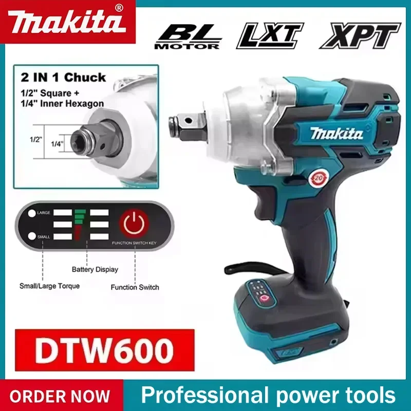 Makita DTW600 3100IPM 18V Cordless Wrench 1/2Inch Brushless Screwdriver Rechargable Electric Screwdriver Vehicle Service Tool