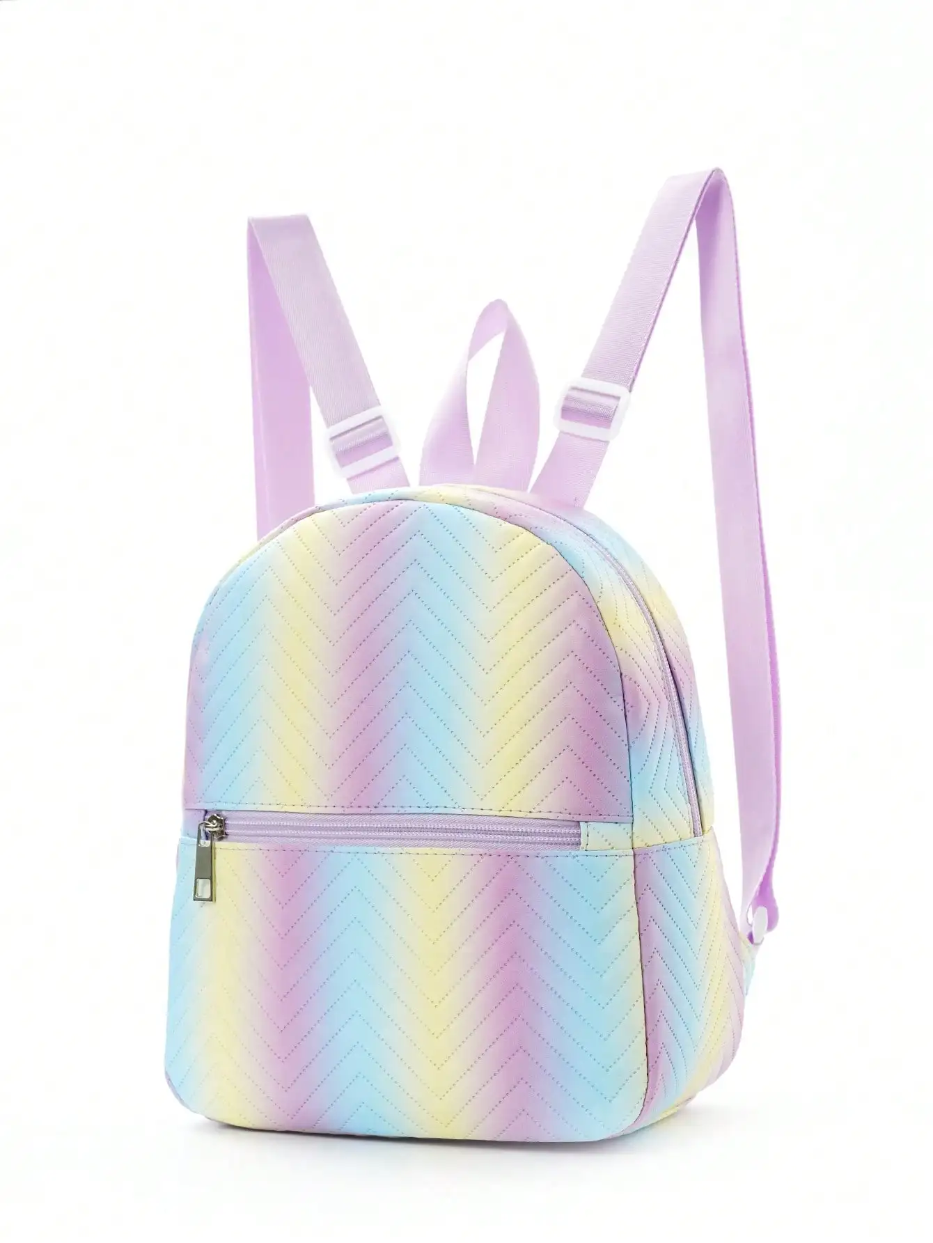 Girls Ombre Classic Backpack Chevron Detail Adjustable Strap with Zipper PU Medium