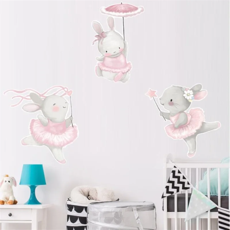 New Ballet Rabbit Self Adhesive Wall Stickers For Girl Children's Bedroom Ins Creative Decoration Cartoon Animal Stickers PVC