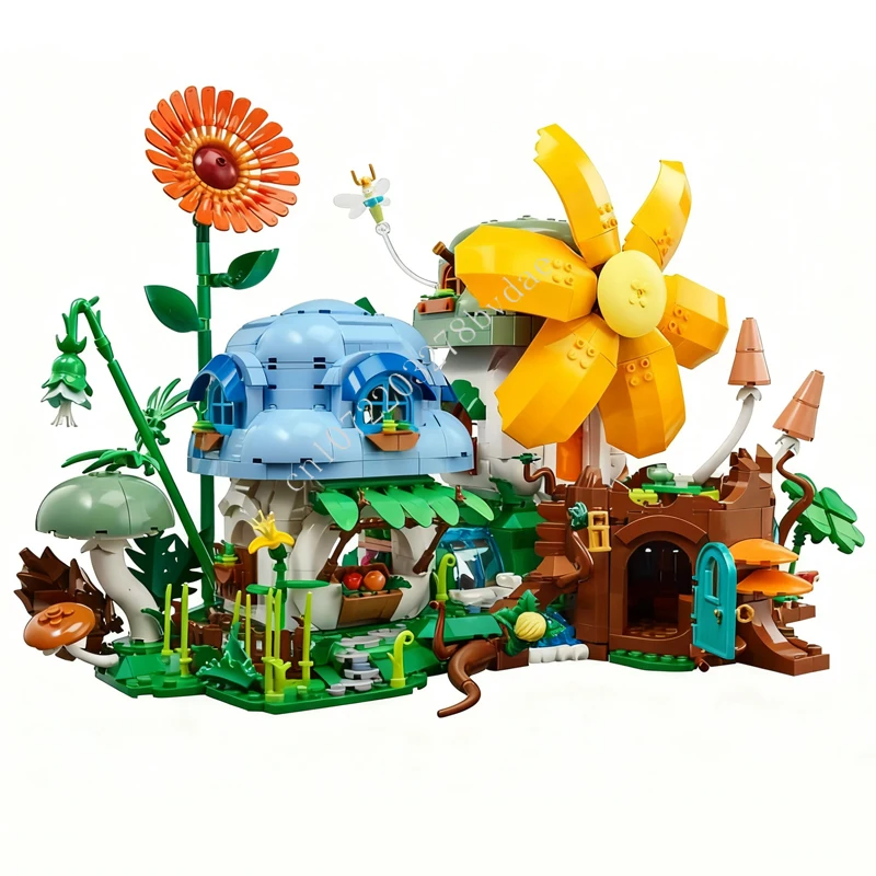 2437PCS Mushroom Village MOC streetview Holiday Puzzles Set Architettura Assemblaggio creativo Natale Compleanno Giocattoli Bambini Età