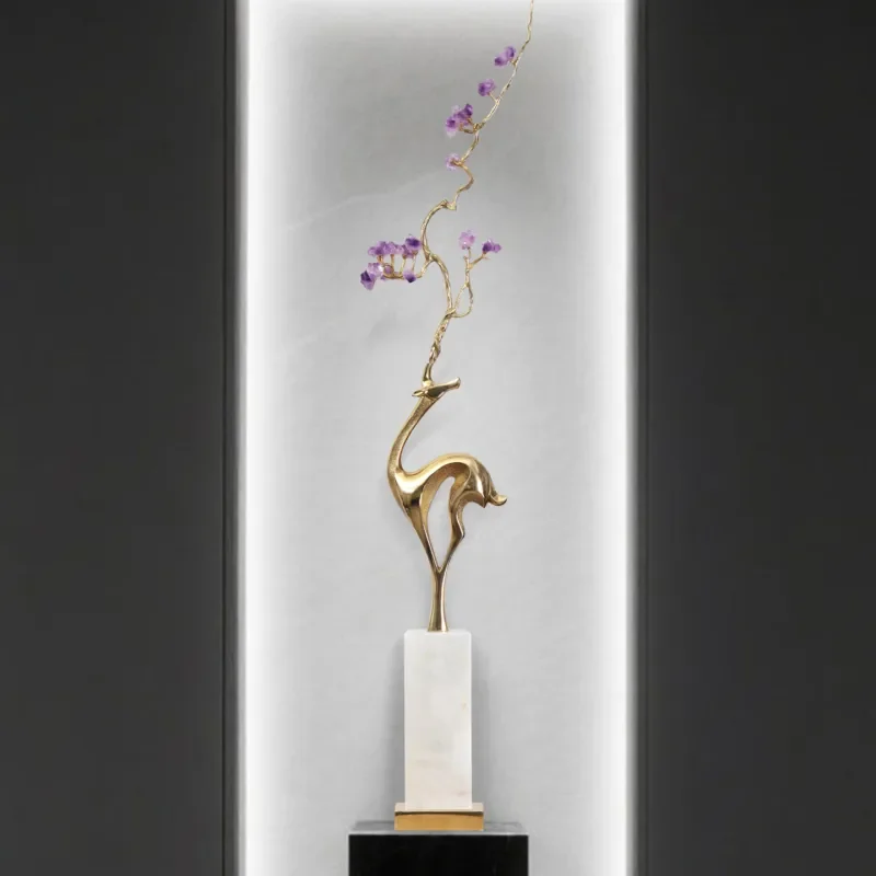 Chinese brass Fulu amethyst handicrafts, living room entrance niche slender ornament light luxury high-end housewarming gift