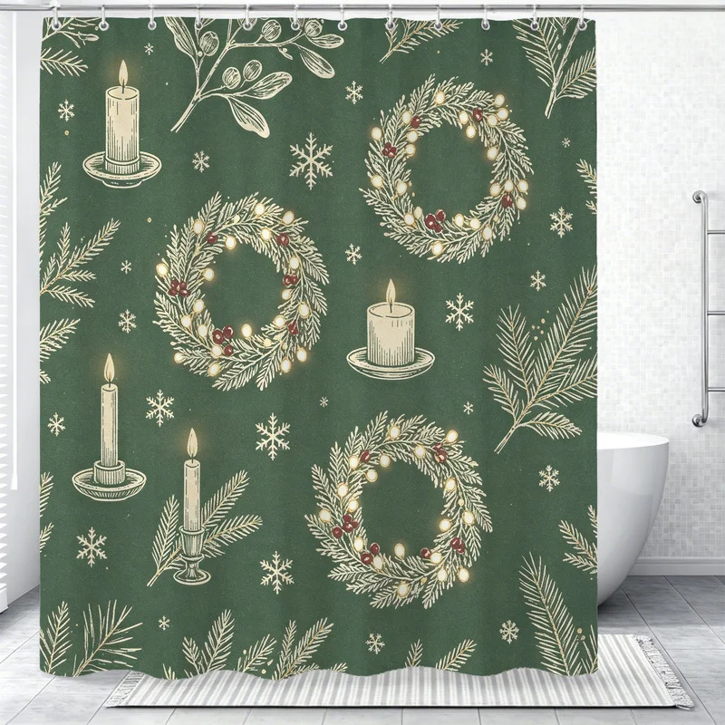 180x180cm Polyester Shower Curtain,Easy Hanging,Easy to Install,Durable,Cream Mistletoe Branches With Berries and Flowers