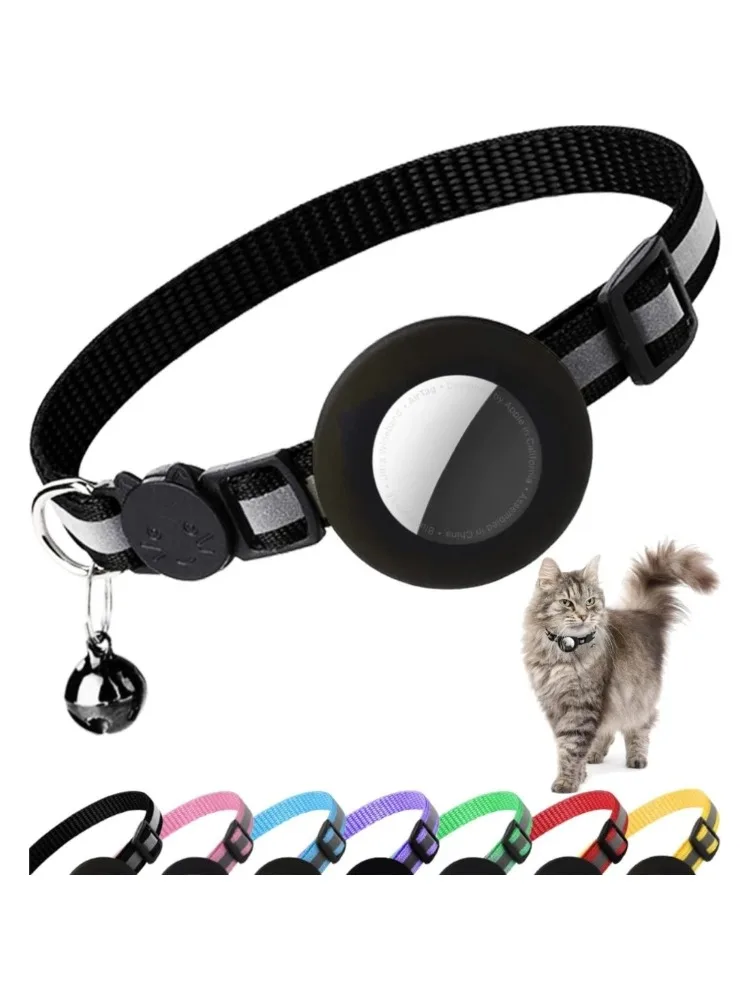 Collier de chat mignon Airtag Breakaway collier de chaton réfléchissant avec cloche pour Apple Air porte-étiquette cloche collier en Silicone en Nylon pour chats