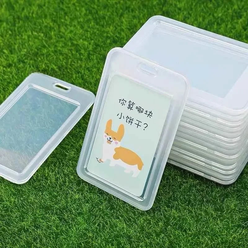 Transparent Flip Plastic Lunch Badge Holder Vertical Horizontal Hard Document Protective Case With Lanyard ID Card Storage