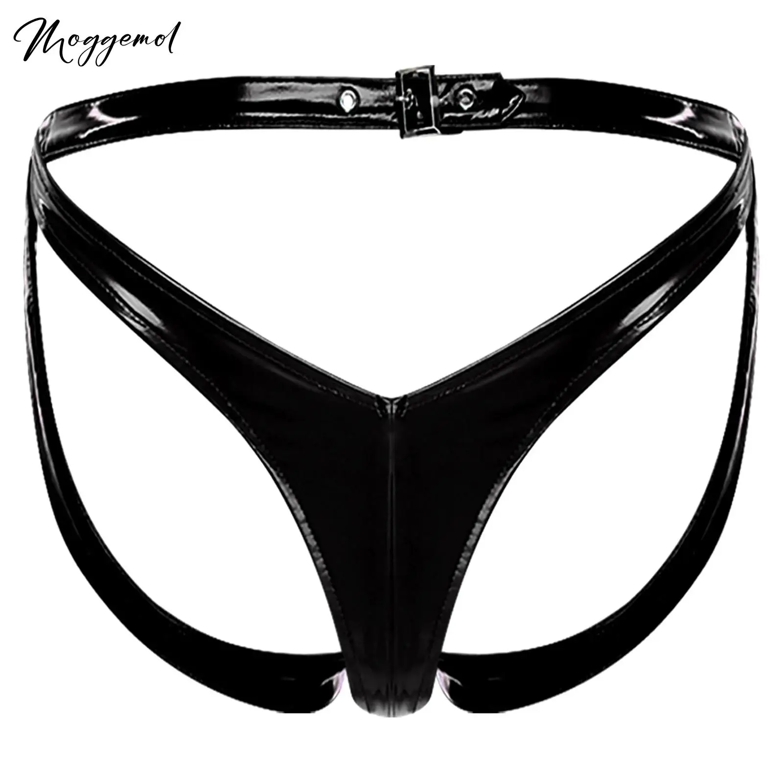 

Womens Sexy Lingerie Panties Latex Wet Look Leather Mini Micro Briefs V-shaped Waist Butt Hollow Out G-string Thong Underwear