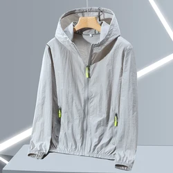 Cortavientos para hombre, ropa de protección solar de talla grande, estilo coreano, ropa de calle ultrafina, chaquetas con capucha y cremallera, verano, 2023