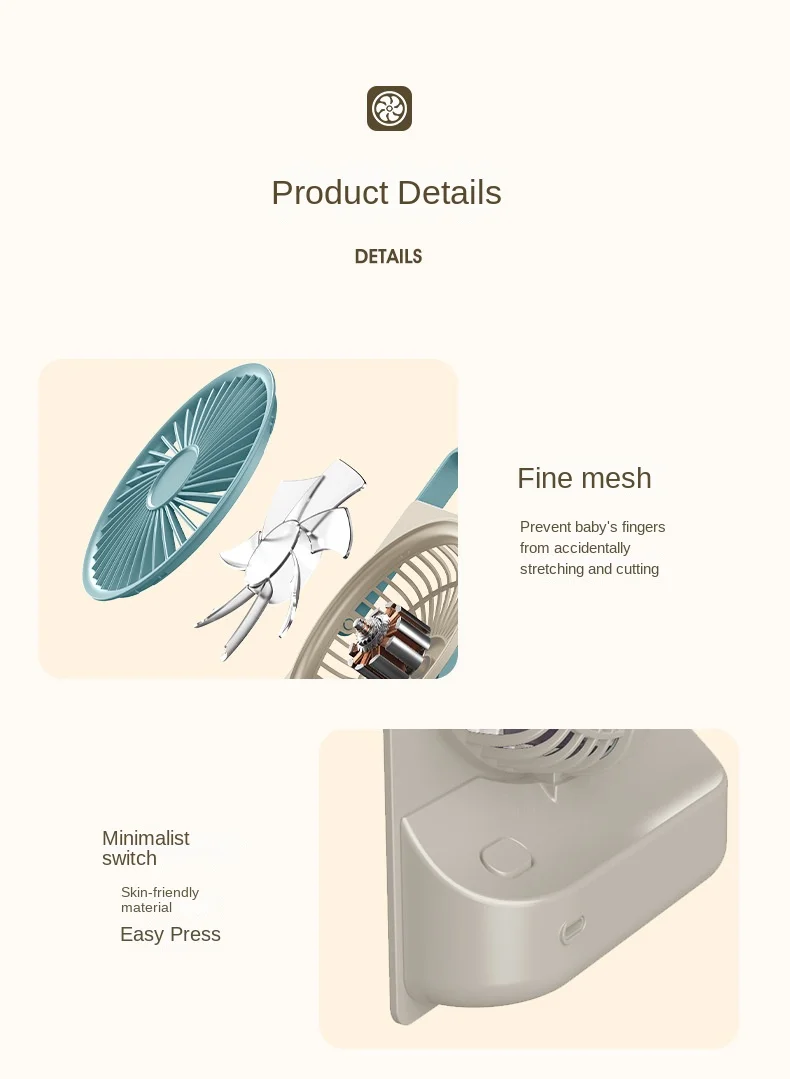 Ultra Thin Mini Fan USB Rechargeable Card Fan LCD Digital Display 6-speed Adjustment Hanging Stand Dual Use Desktop Fan