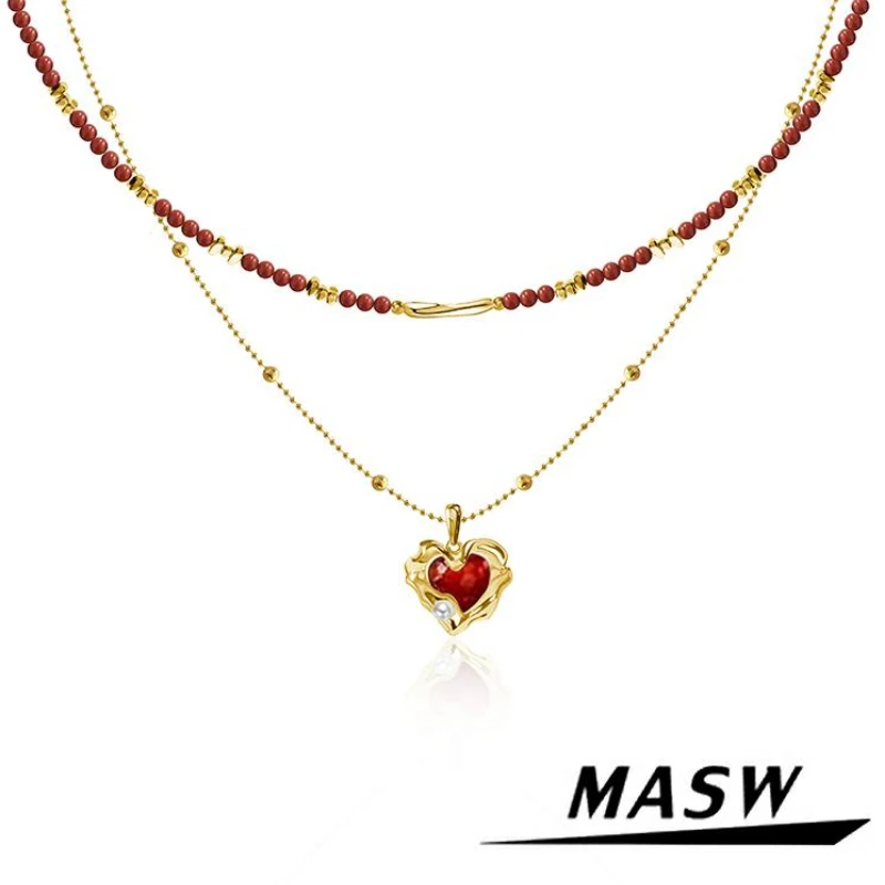 

MASW Original Design Sweet Temperament Red Heart Bead Necklace For Women Girl Party Wedding Gift Fashion Jewelry Hot Sale