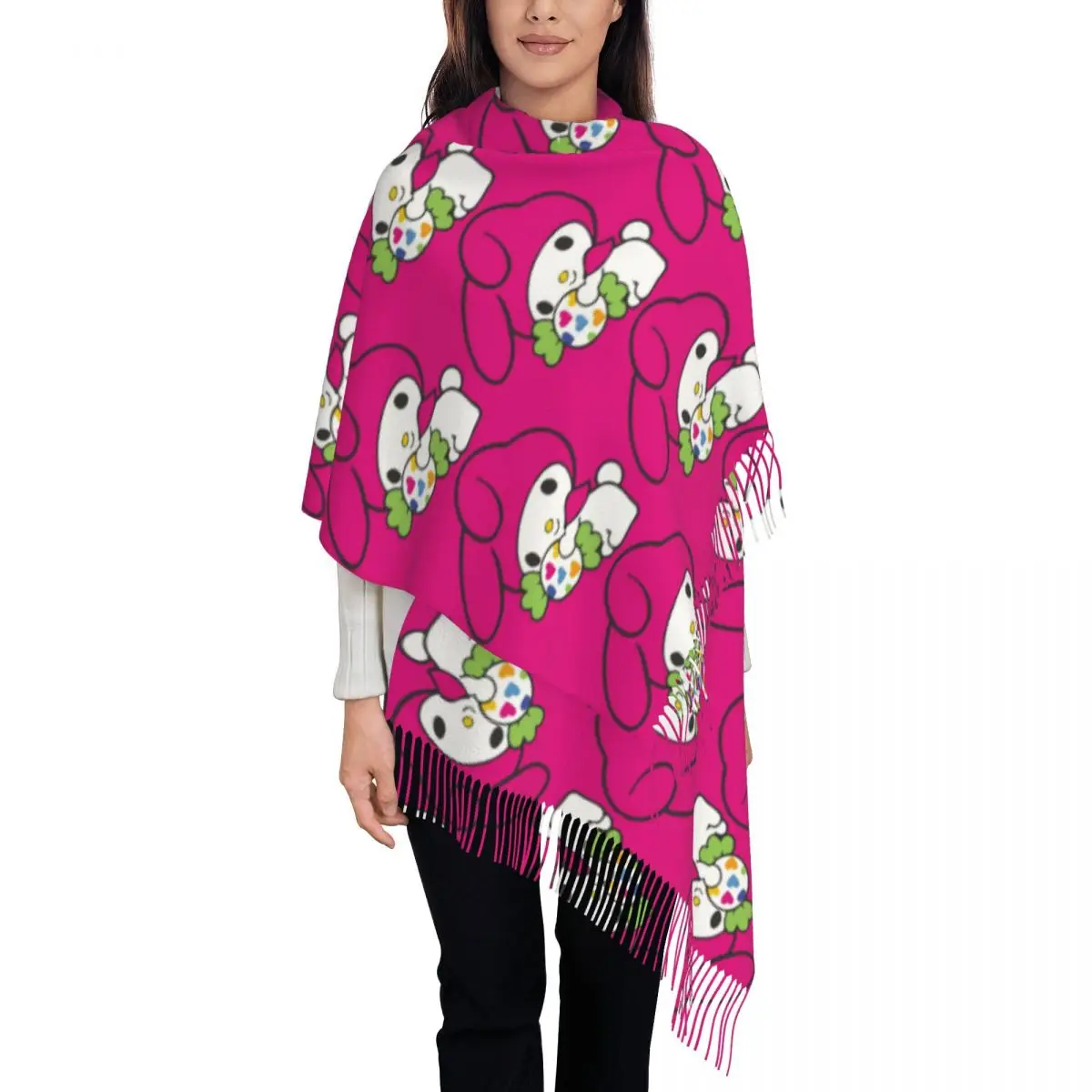 

Женские длинные мелодийные шарфы на заказ, женские зимние мягкие теплые шаль с кисточками, шарф