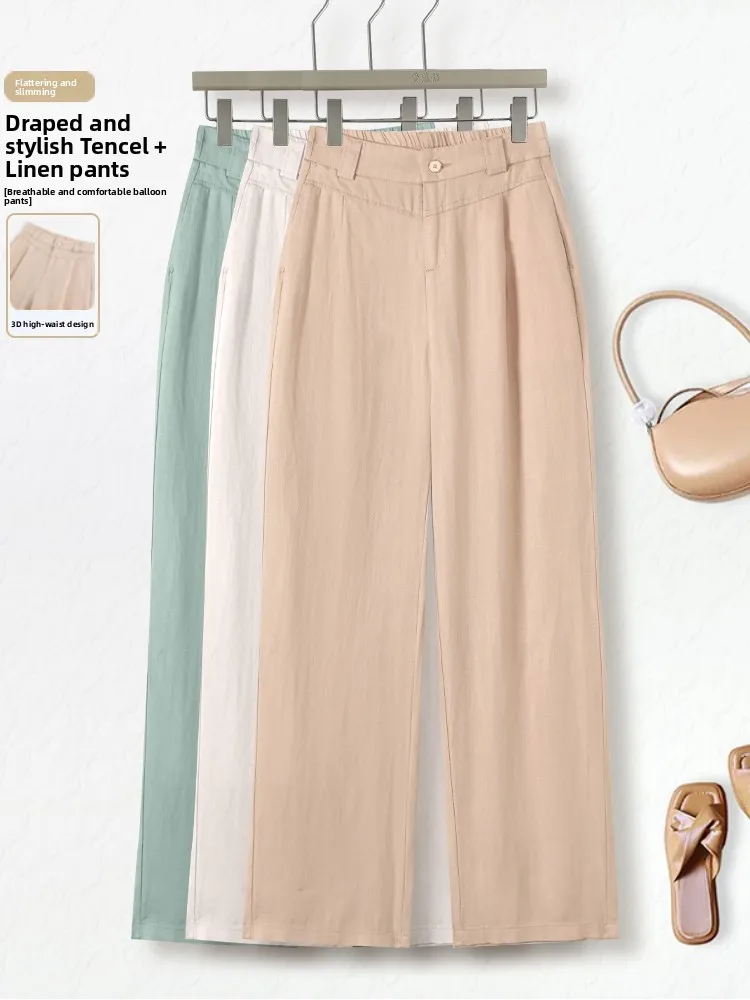 

High Waist Slim Fit Summer Thin New Style Women's Casual Pants Linen Straight Leg Wide Leg Trousers Comfortable Long P...