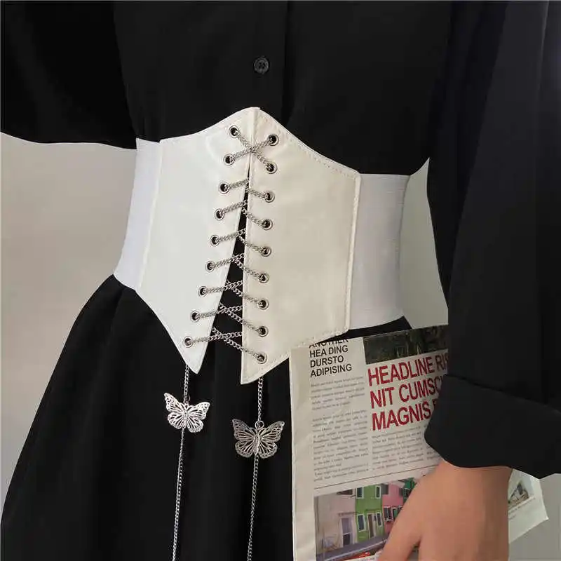 1pcs designer metal stretch butterfly elastic waist cincher European and American versatile dress suit shirt chain waist belt su