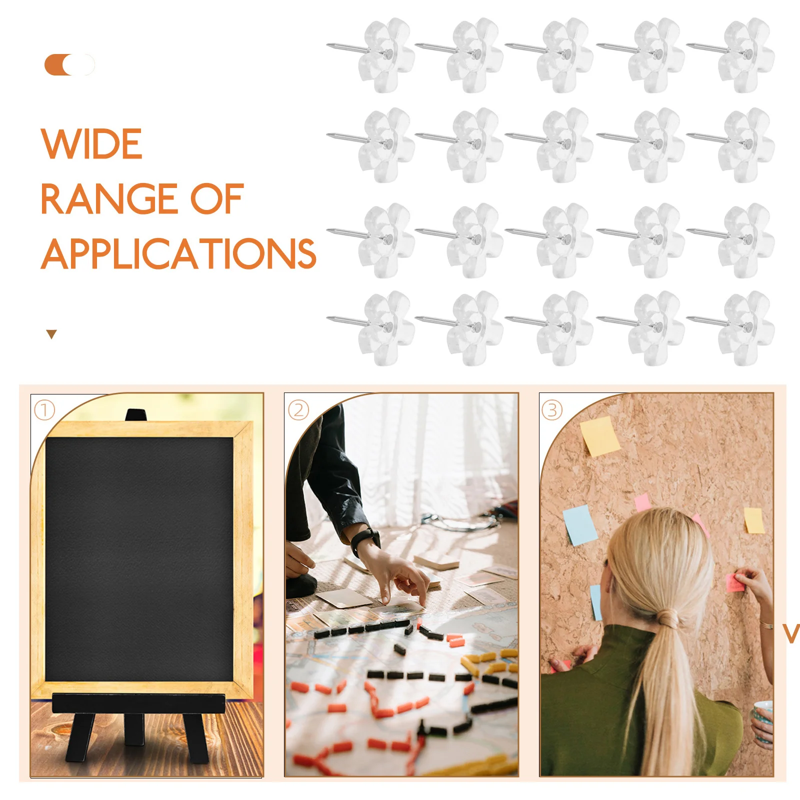 200Pcs Transparent Flower Push Pins Plastic Thumbtacks for Cork Board Wall Photo Display Flat Pushpin Flowers Push Pin