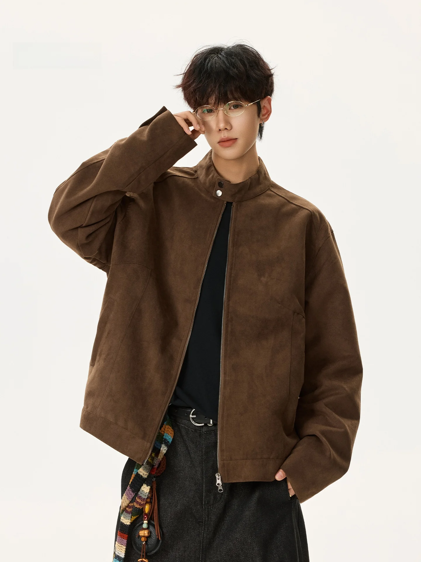 

Коричневая мужская куртка-бомбер из флиса, осенняя модная брендовая куртка в американском уличном стиле, крутая мотоциклетная куртка, рабочая одежда с воротником-стойкой