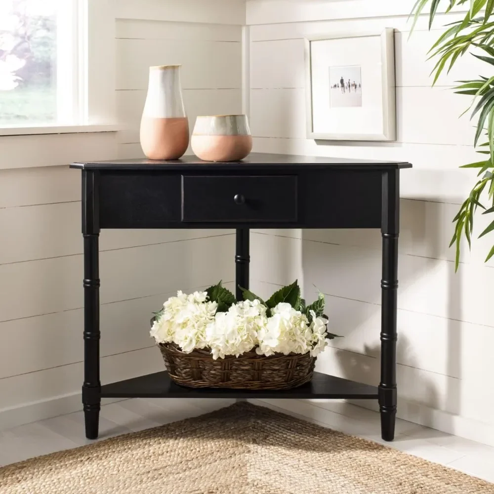 American Homes Collection Gomez Distressed Black Corner Table