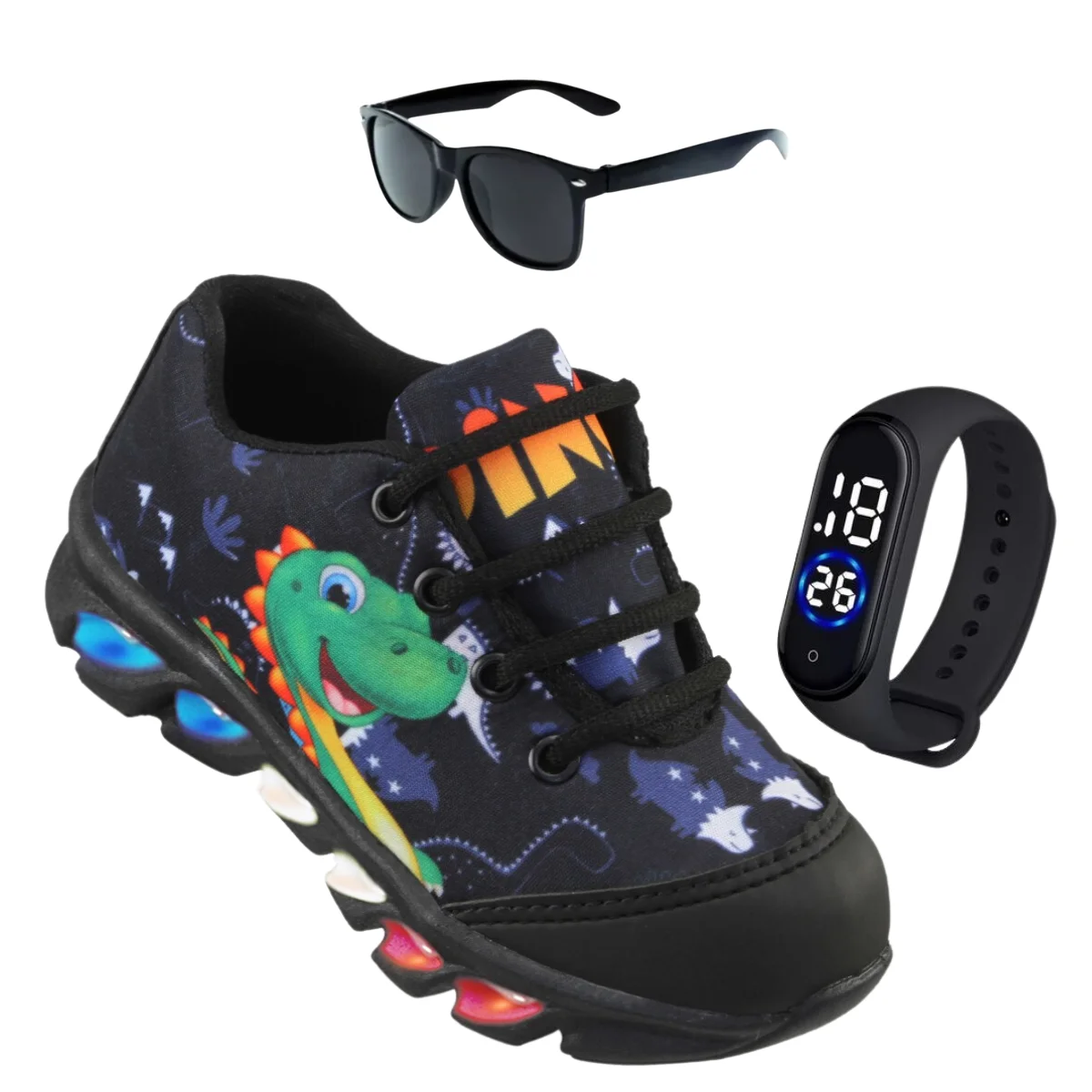 Children's Led Tenis Boys Ledstar Dinosaur Light Little Drawings More Watch and Glasses