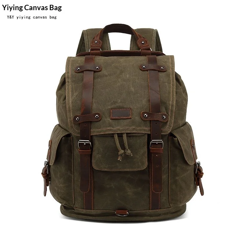Vintage Canvas Leder Wasserdichter Rucksack Reise-Mochila Vintage Masculina Rucksack Herren-Rucksack Gewachster Canvas Laptop-Rucksack