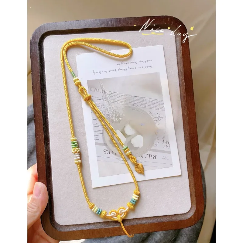 Handwoven Yellow Braided Cotton Cord Adjustable Layering Necklace and Bracelet Set Natural Material Baby First Birthday Gift