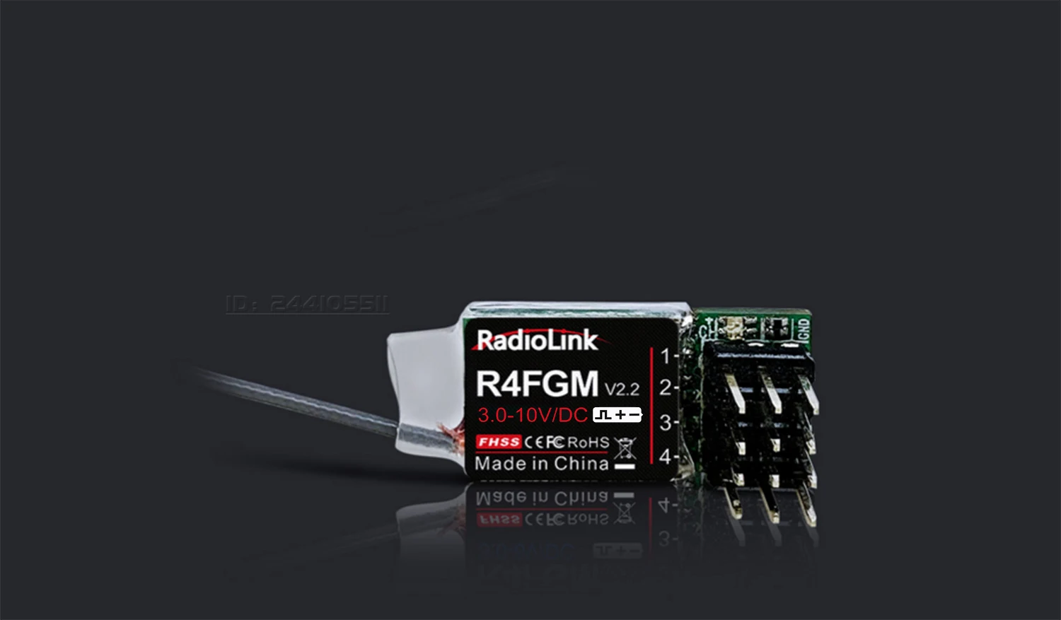 Radiolink R4FGM V2.2 4CH Gyro 2.4G Mini Receiver for Micro RC Cars Boat Toy Airplane RC4GS/RC6GS//RC4G/T8FB/T8S/RC8X Transmitter