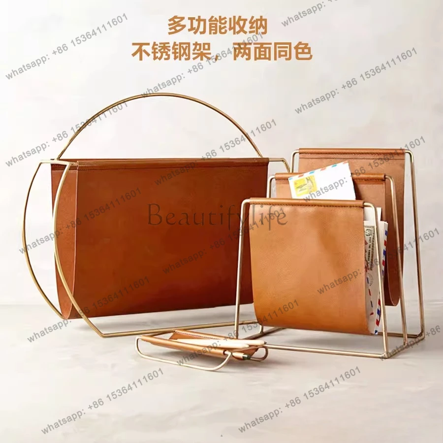 Stainless steel leather portable book and newspaper rack medieval storage rack