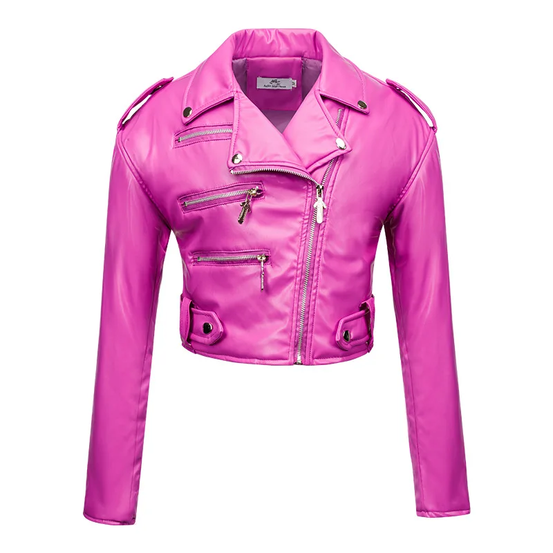

New Fashion Autumn Women Faux PU Leather Black Jacket Casual Lady Lapel Solid Color Zipper Jacket Female Motorcycle Leather Coat