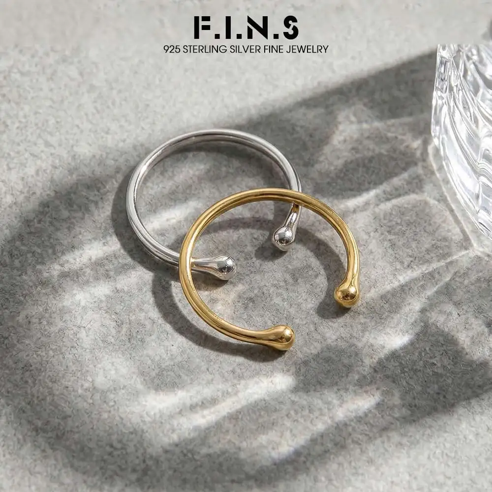 F.I.N.S Minimalist S925 Sterling Silver Geometric Small Bead Open Line Ring Stacking Knuckle Adjustable Finger Rings Fine Jewels