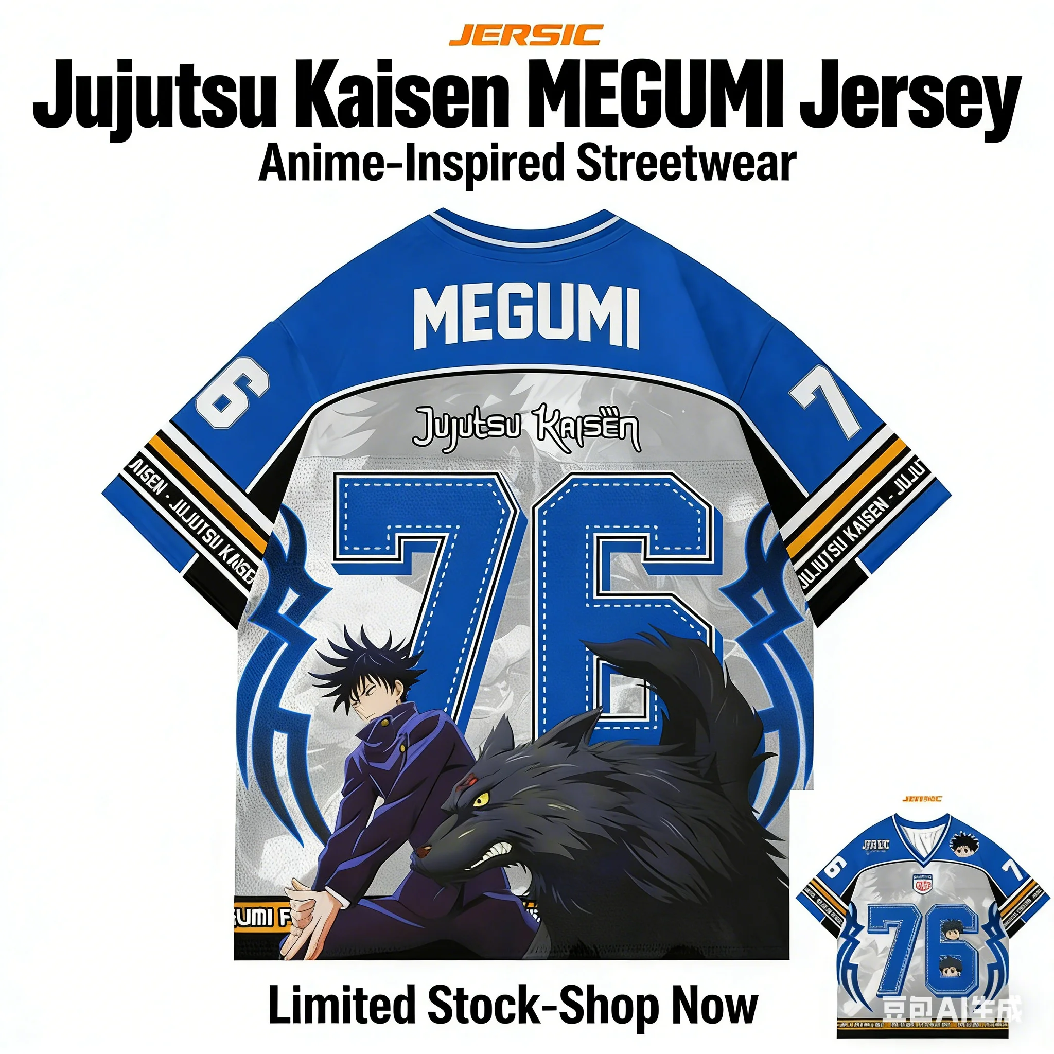 76 Jersey Fushiguro Megumi Jujutsu Kaisen Anime K-Pop Baseball Hockey T-Shirt Mode Streetwear Anime Alltags-Unisex-Oberteile Tees