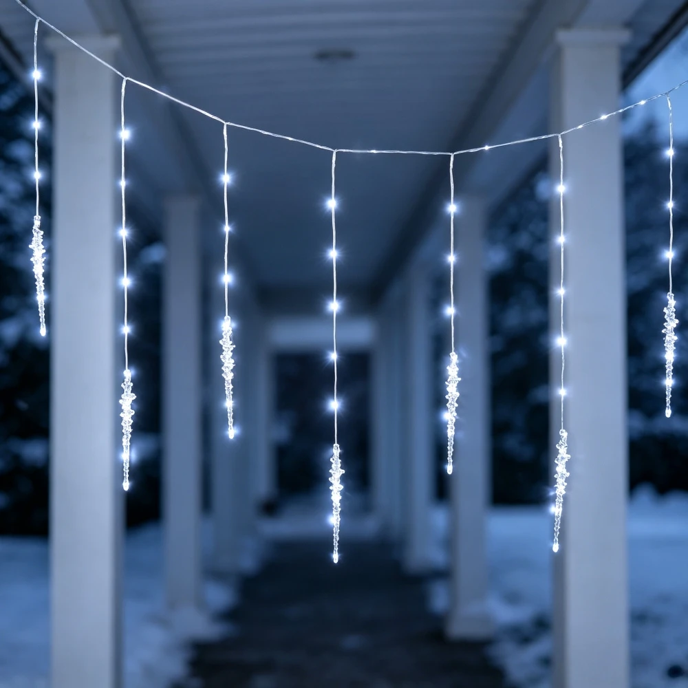 1PC 100LED Icicle Curtain Ice Drop String Lights, USB Powered Hanging LED Fairy Lights for Home Window Outdoor Party Decor