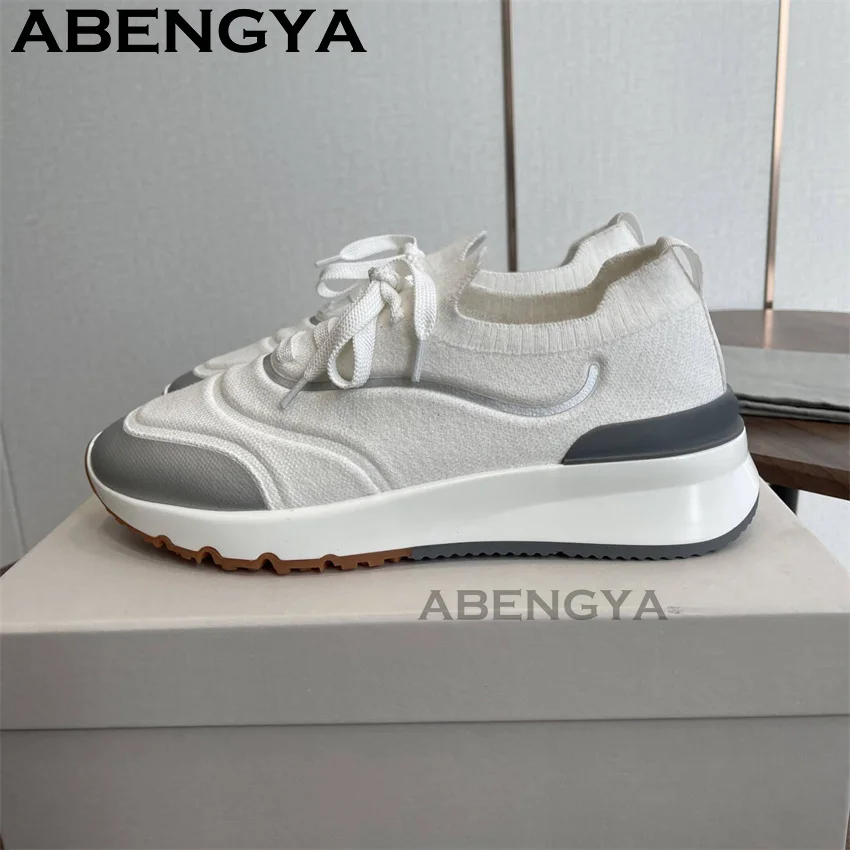 Men New Multicolour Knitted loafers Shoes Round Toe Lace Up Elastic Sneakers Shoes Man Summer Baroque Fashion Trainer Flat Shoes view 6