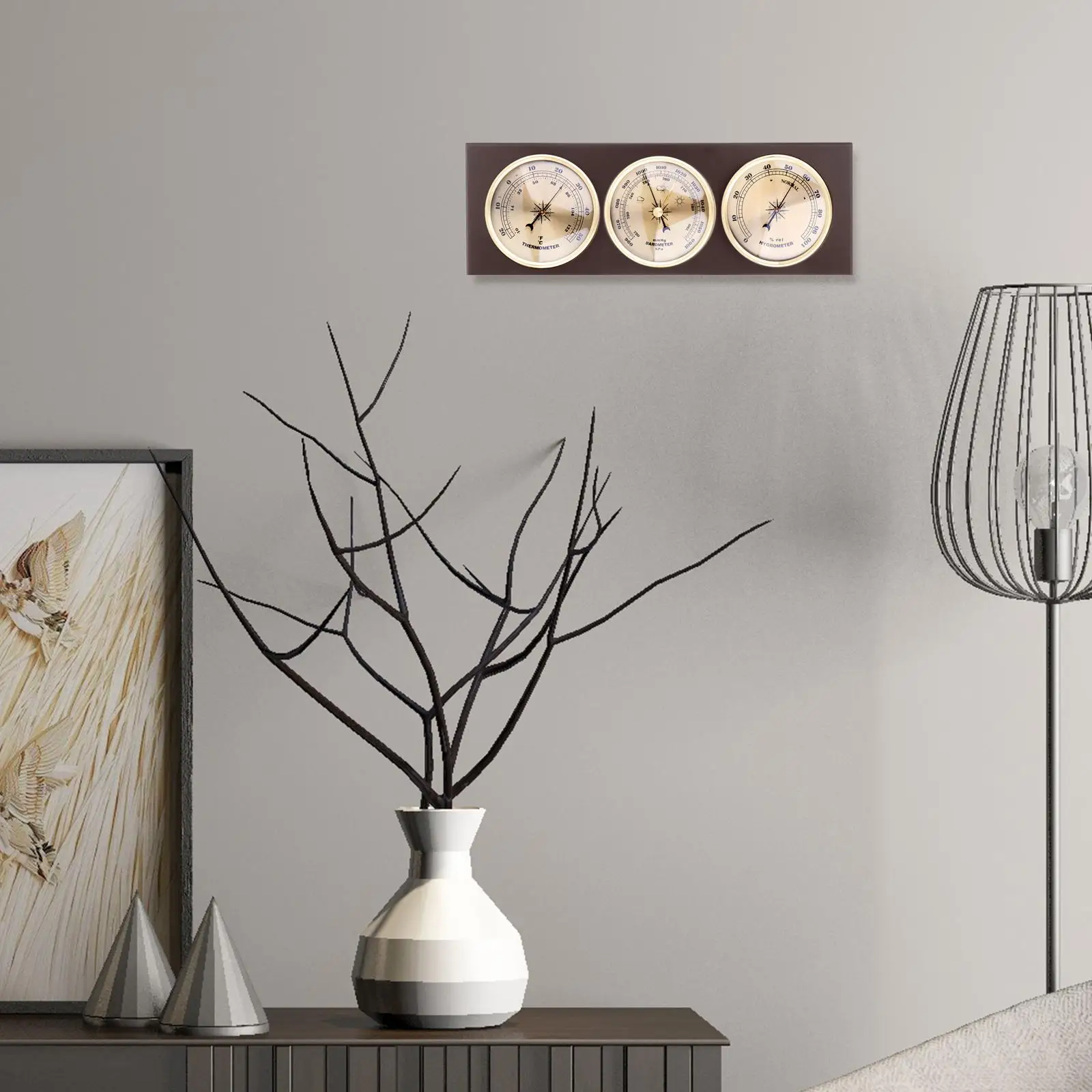 

Wall Mount Home Analog Weather Station Wooden Frame Base Thermometer Hygrometer for Hanging Home Office