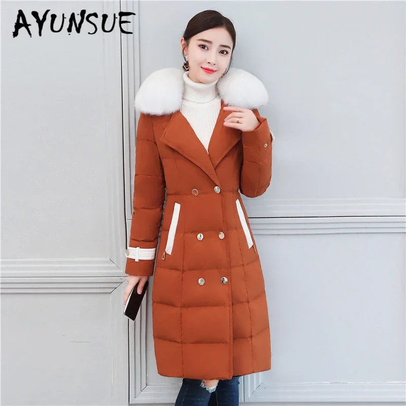 

AYUNSUE Women's Down Jacket Winter Coat Female 2020 Korean Thick Duck Down Coats with Fox Fur Collar Ladies Outwear Hiver 20205