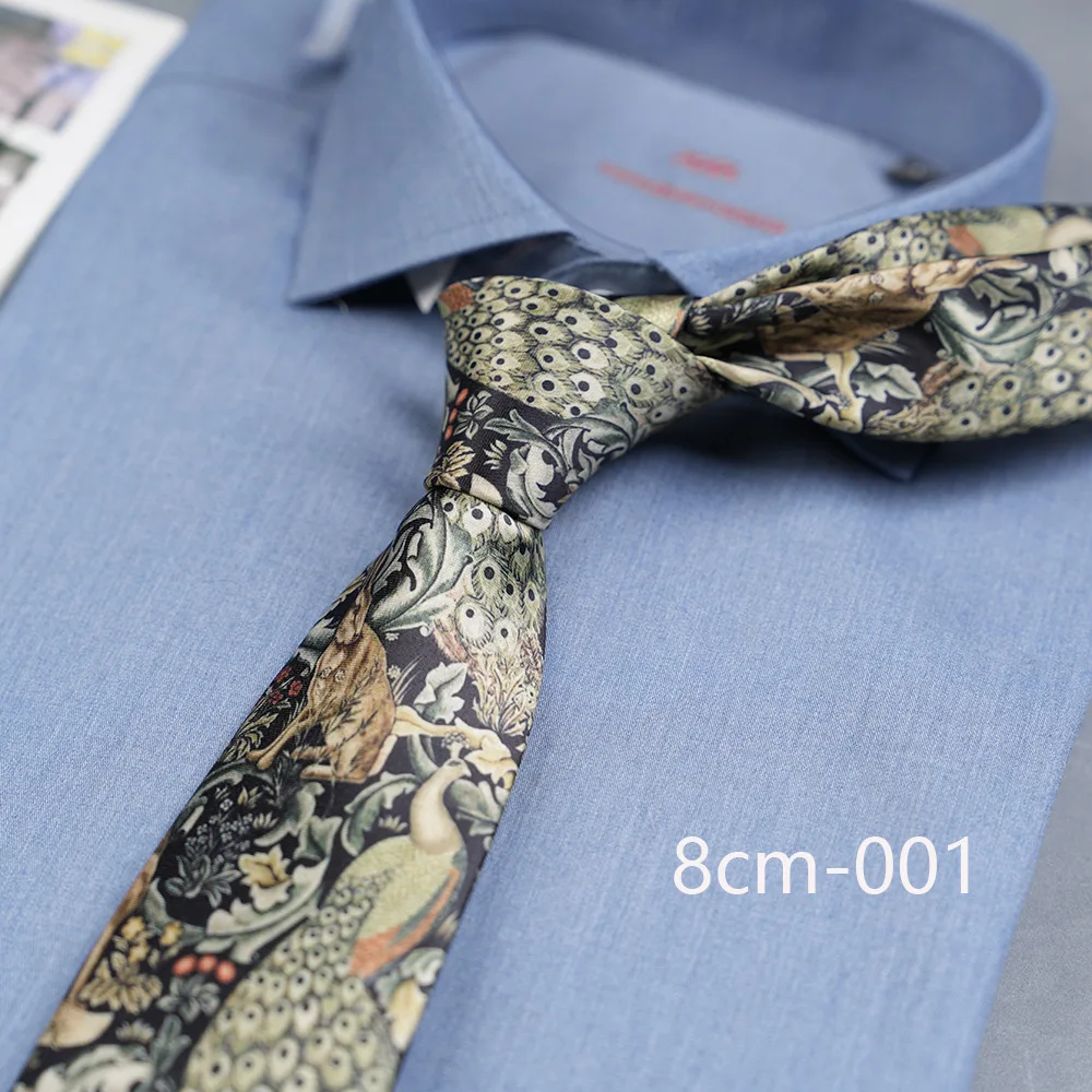 Vintage Floral Print khaki Green Necktie 8cm Polyester Silk Touch Men Daily Party Banquet Suit Tuxedo Male Cravat Gift Accessory