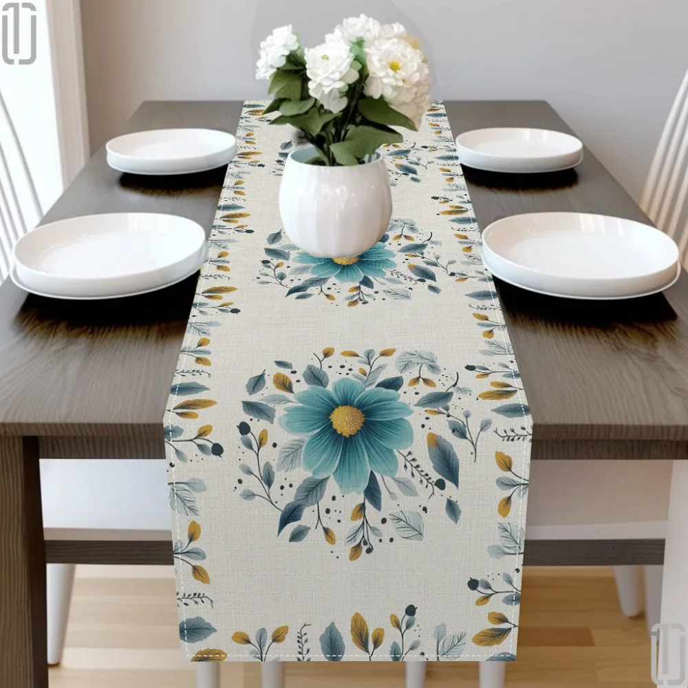 Elegant Floral Leaves Linen Table Runner Wedding Party Decor Seasonal Kitchen Dining Table Runners for Dresser Scarf Table Decor