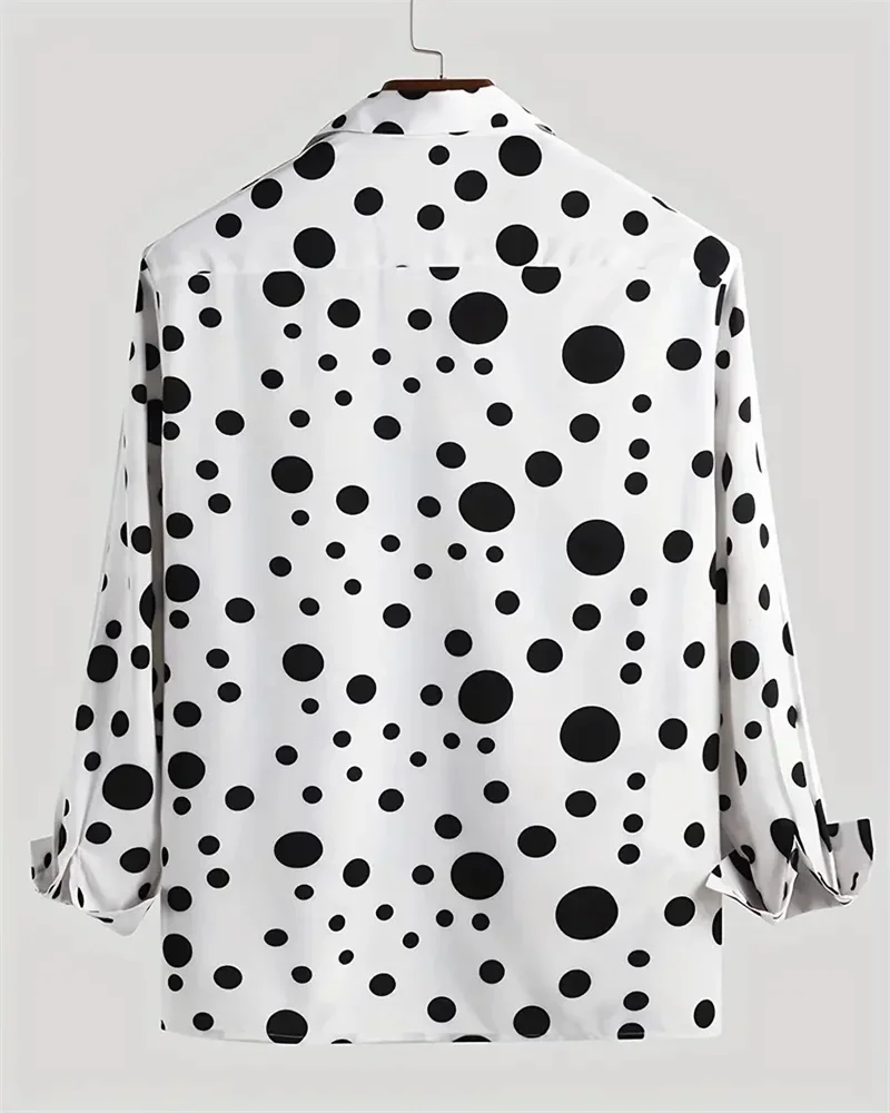 2025 Herenoverhemd Tops Polka Dot Revers Lange mouw Kleding Normale pasvorm Polka Dot Print Knop Heren Casual overhemd S-6XL