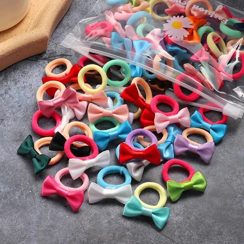 20 Pcs of Candy Colored Rubber Bands Children\'s Bow Hair Rings New Colored Non Damaging Hair Headbands Girl Tie Hair Towel Rings