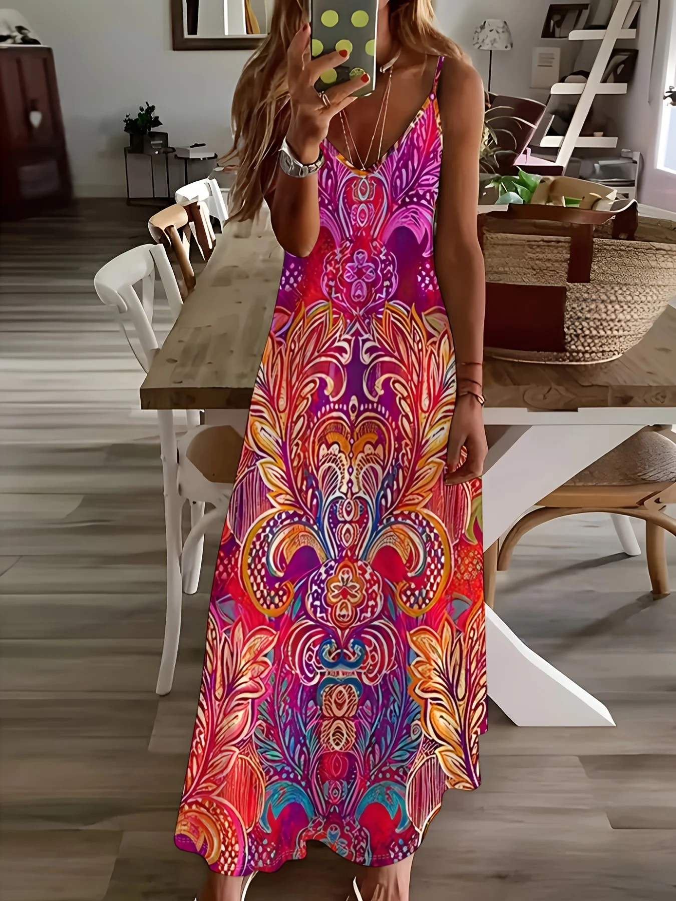 

Платье-сарафан с ярким цветочным абстрактным принтом в элегантном и повседневном стиле, дизайн «Четыре сезона»