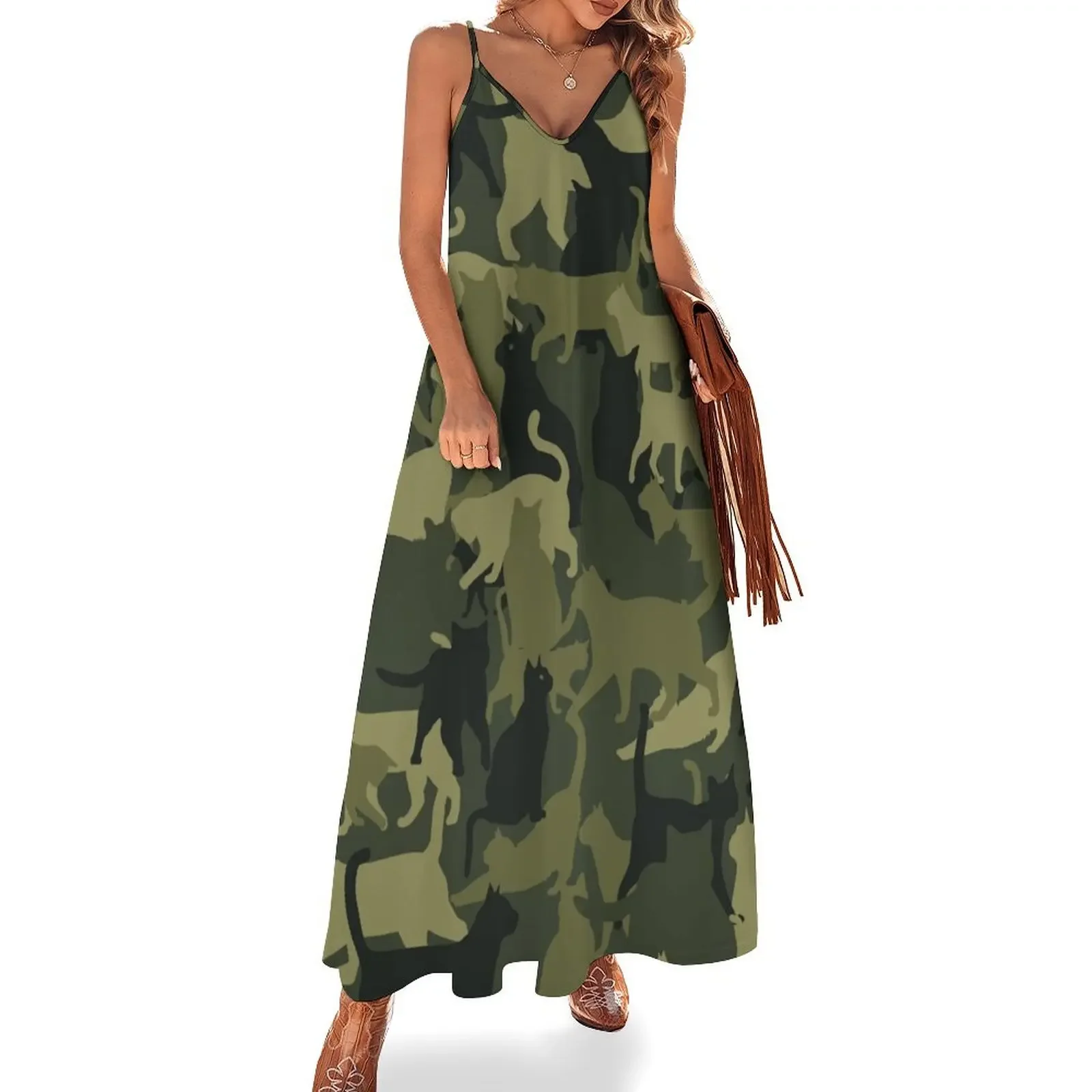 

Cat Camouflage Cute Cat Sleeveless Dress Female dress dress for woman