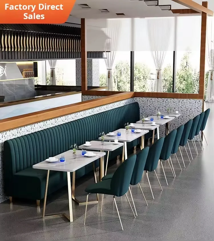 Modern Restaurant Furniture Velvet Leather Sofa Table Chairs for Pizza Cafe Fried Chicken Restaurant Durable Metal Construction