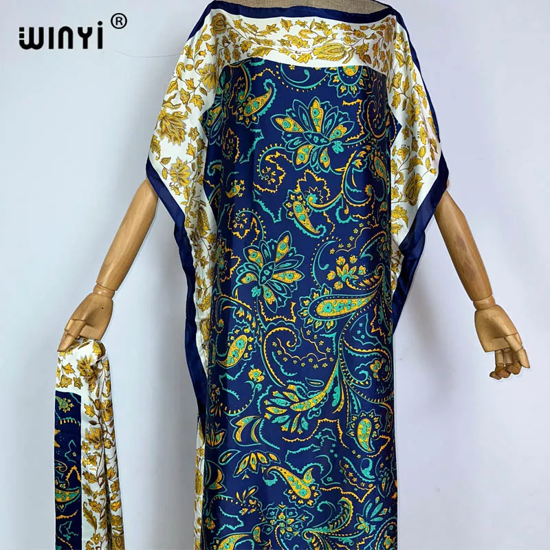 WINYI africa boho print clothing for women Dubai Muslim Dashiki abaya holiday Design With belt evening dress caftan party dress