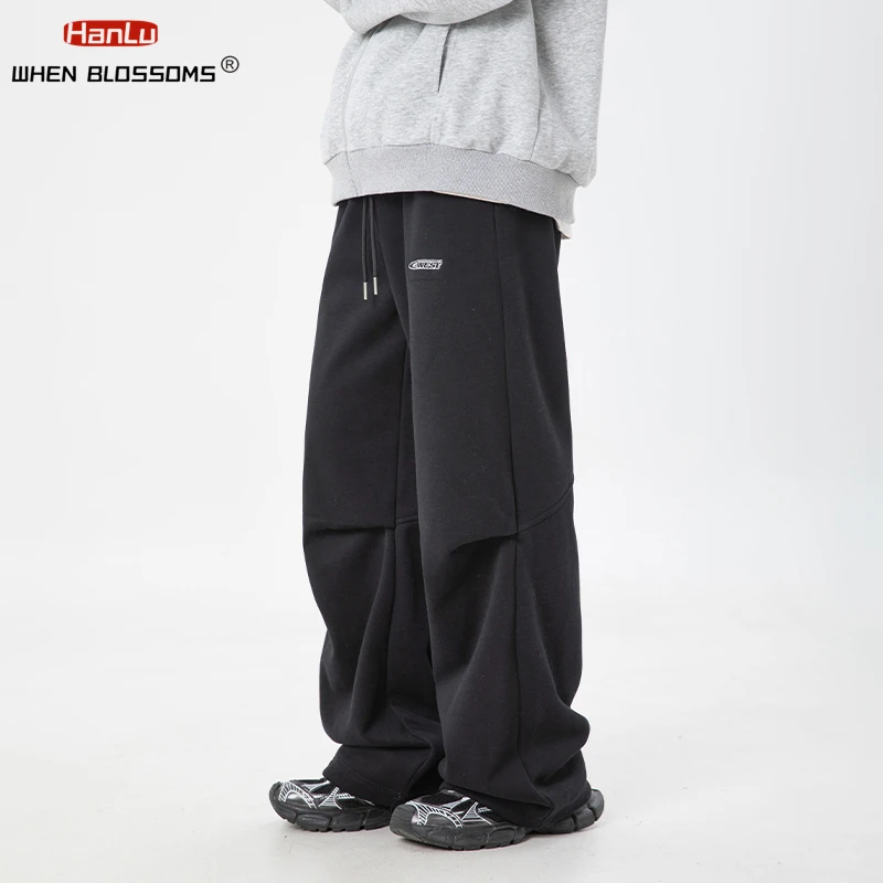 

Autumn Winter Men's Trendy Korean Style Straight-leg Cotton Casual Pants Embroidery Sweatpants Fashion Wide-leg Pants For Men