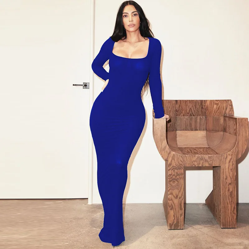 

Long Sleeve Square Neck Maxi Dress Autumn Sexy Evening Party Elegant Kleider Mit Robe Slim Sling Dress Casual High-waisted Dress