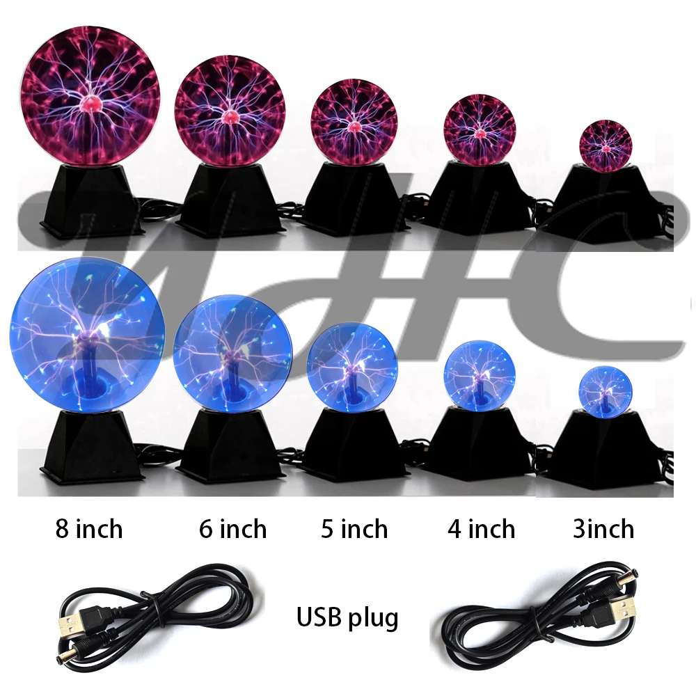 YHC 3/6/8 Inch USB plug Sound Control Magic Plasma Ball Lamp LED Light Touch Glass Plasma magic ball Christmas Party Lighting