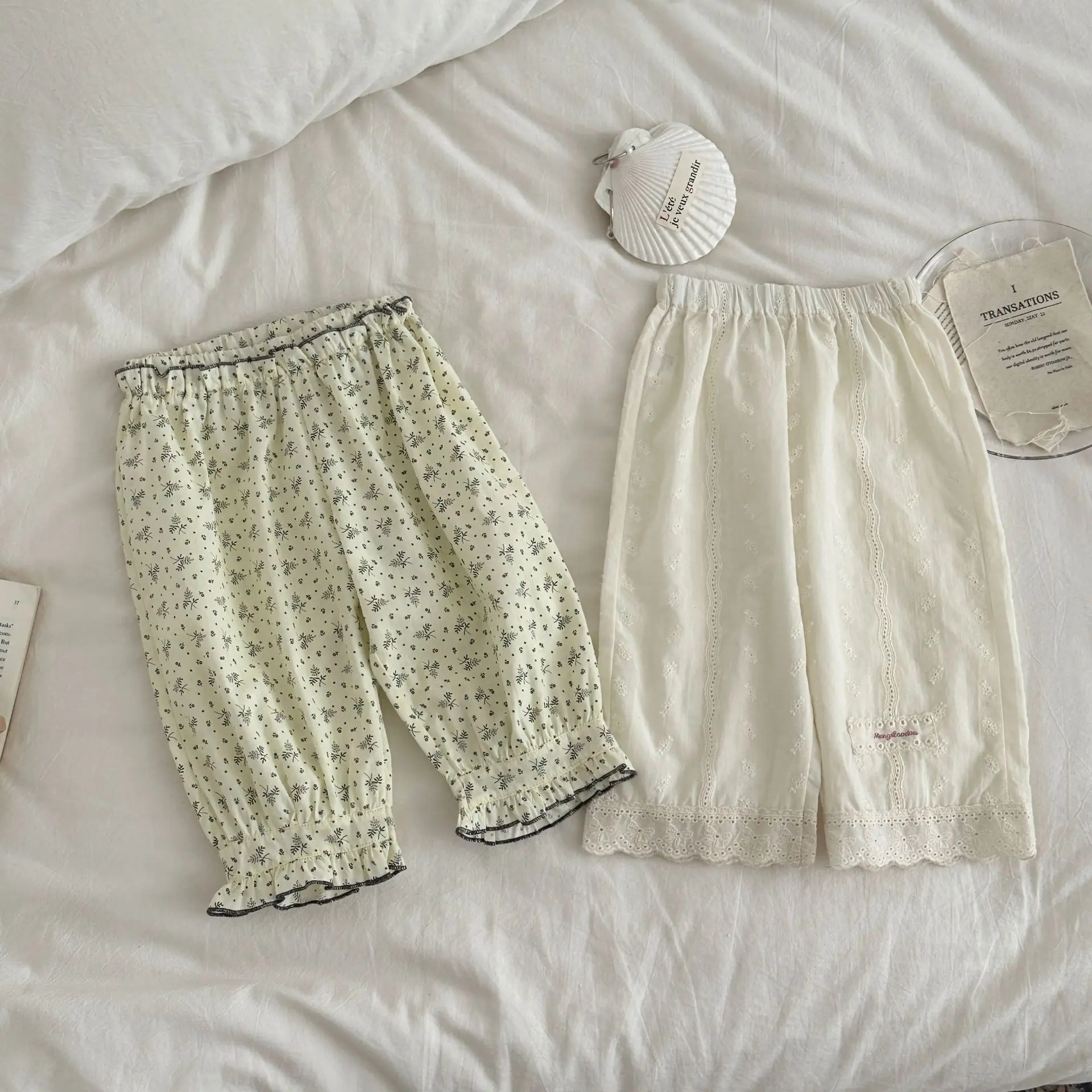 2026 Summer Baby Girls Pants Cotton Embroidered Lace Toddler Loose Wide Leg Pants Korean Kids Floral Mosquito Repellent Trousers