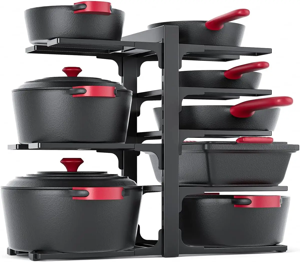 

8-Tier Pots and Pans Organizer under Cabinet, Heavy Duty Adjustable Pot Rack for Frying Pan, Cast Iron Skillet, Black