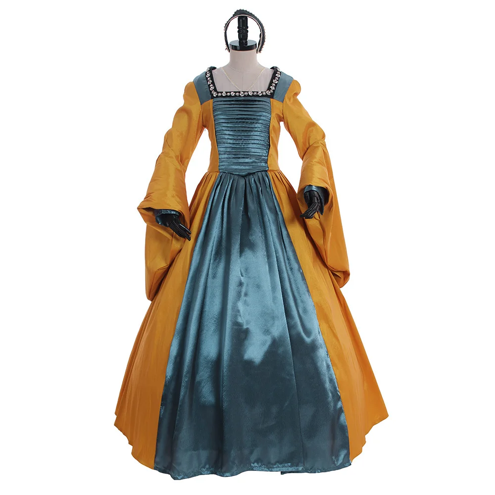 

Anne Boleyn Costume Medieval Tudor Court Queen Dress Renaissance Luxury Noble Ball Gown Theater Stage Cosplay Outfits